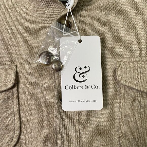 Collars & Co Napoli Cardigan Sweater Mens L Camel Tan Wool Cashmere Preppy NWT - Picture 4 of 8